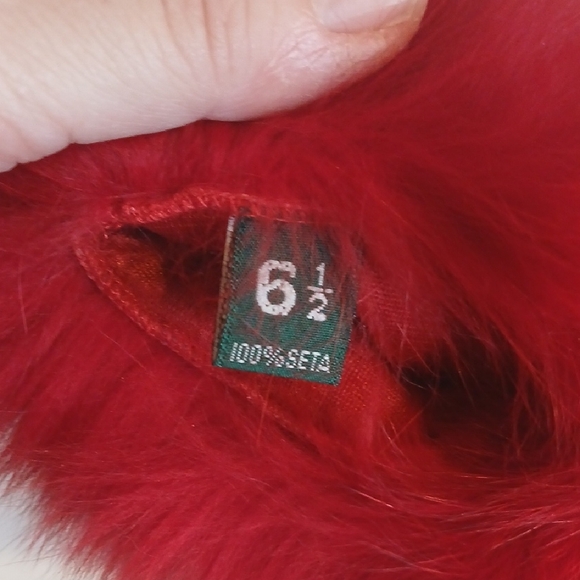 ❤️ Red Leather Fur Silk Lined Gloves Size 6.5 Luxe Winter Glam Mobwife Whimsical - Picture 2 of 7